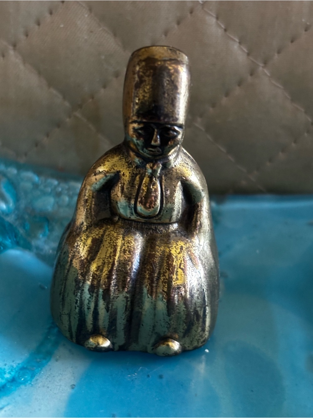 Antique-Vintage small- miniature English figural brass bell